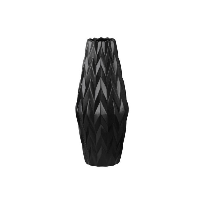 Exquisite Large Vase - Embossed Wave Design - Black - Benzara
