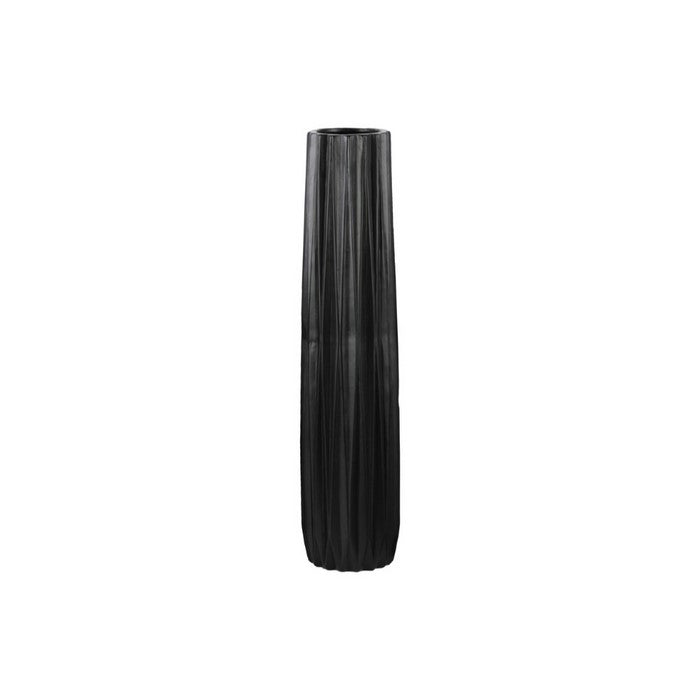 Large Tall Vase with Ribbed Design Body - Black - Benzara