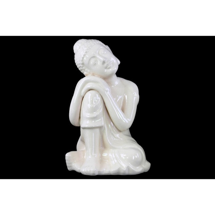Large Resting Buddha with Hand on Knee - White - Benzara