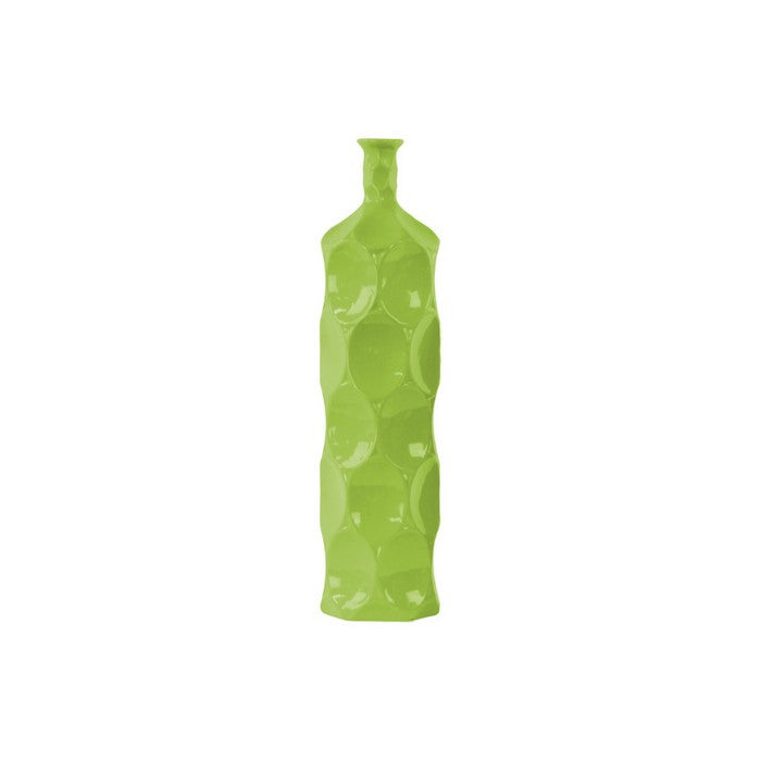 Modern Large Round Bottle Vase with Dimpled Sides - Green - Benzara