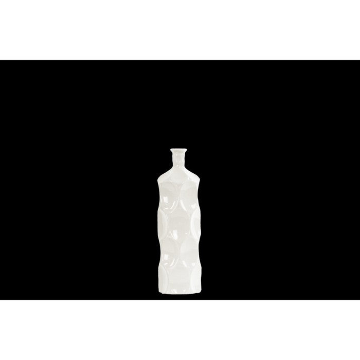 Small and Sleek Round Bottle Vase with Dimpled Sides - White - Benzara