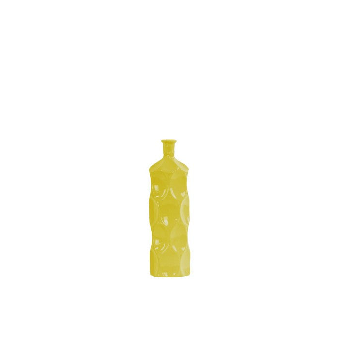 Small and Trendy Round Bottle Vase with Dimpled Sides - Yellow - Benzara