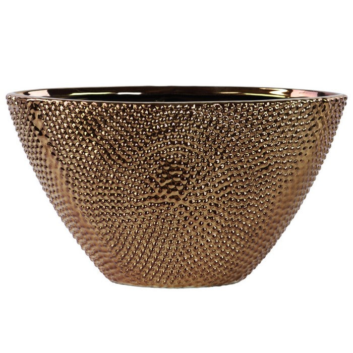 Embossed Elliptical Tapered Vase Beaded - Copper - Benzara