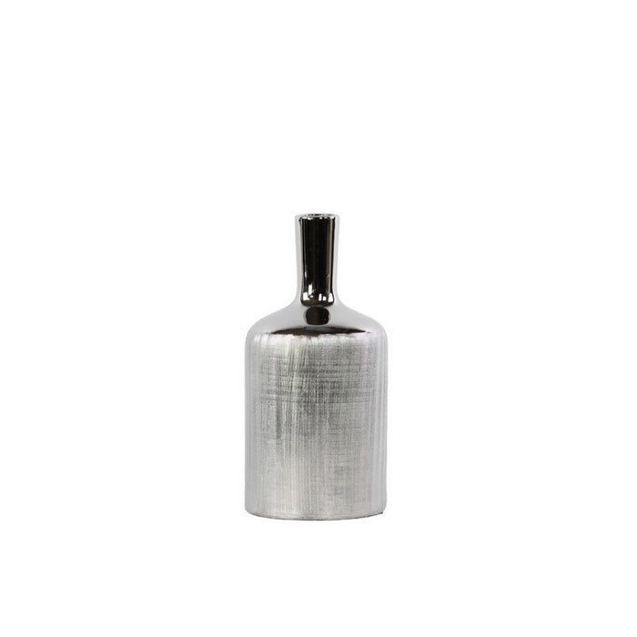 Trendy Ceramic Medium Round Bottle Vase Medium - Silver - Benzara