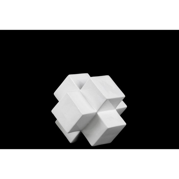 Small Glittering Cross Cube Sculpture - White - Benzara
