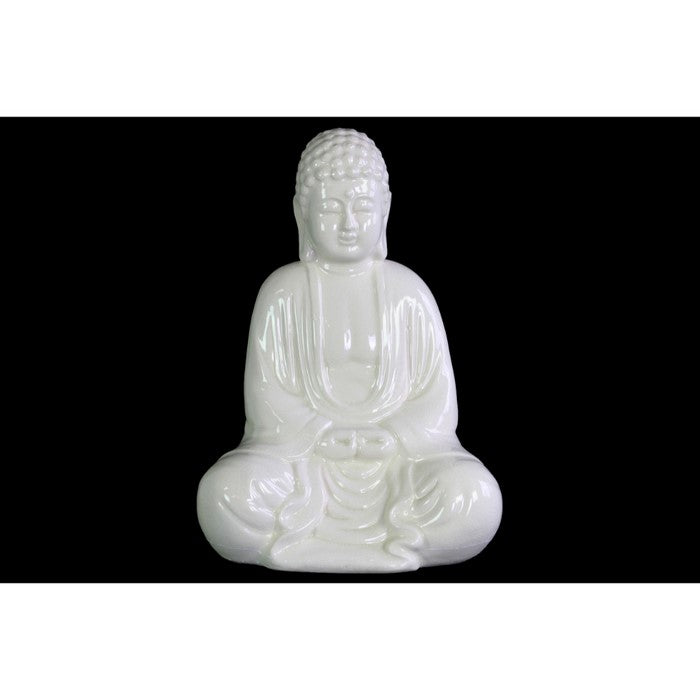 Meditating Buddha Figurine without Ushnisha in Mida-No Jouin Mudra - White- Benzara