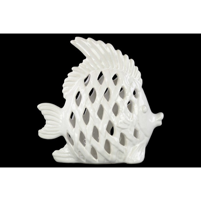 Reef Angel Fish Figurine with Diagonal Cutout Design - White - Benzara