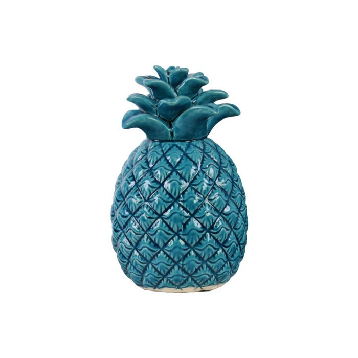 Delicious Pineapple Figurine with Embossed Lattice Design - Blue - Benzara