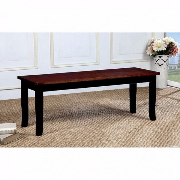 Dover Transitional Bench Withwooden Seat, Cherry & Black Finish