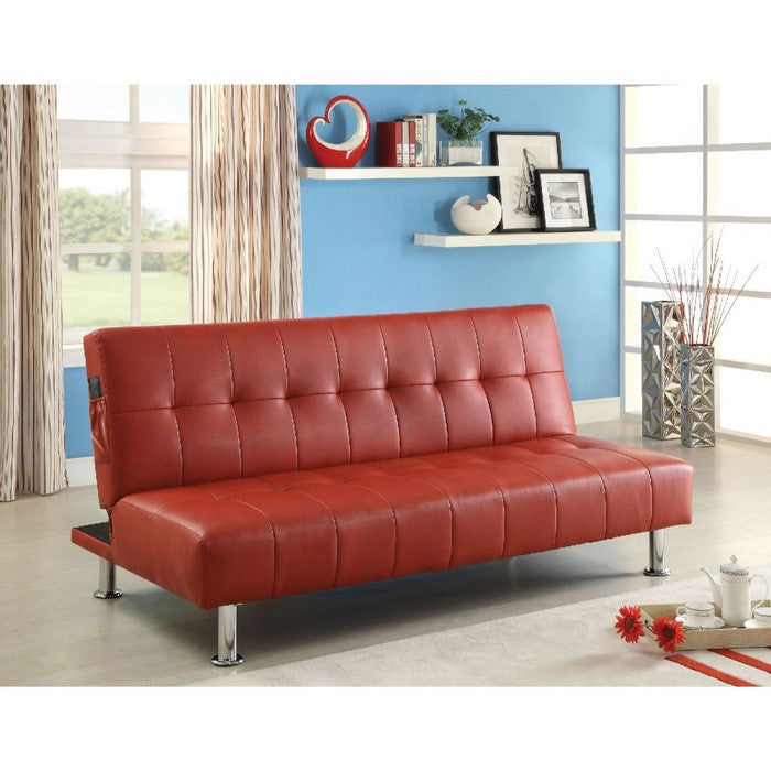 Bulle Contemporary Sofa Futon, Red Finish