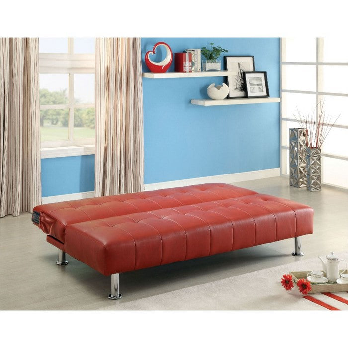 Bulle Contemporary Sofa Futon, Red Finish