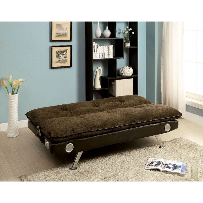 Gallagher Contemporary Sofa Futon With Audio Speaker, Dark Brown