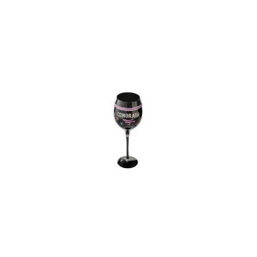 Grasslands Road 20-Ounce, "Congrats" Crystal Embellished Black Wine Glass