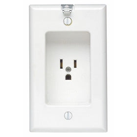 Leviton 688-W 15 Amp, 125 Volt, 1 Gang Recessed Single Receptacle, Residential Grade, with Clock Hanger Hook, White