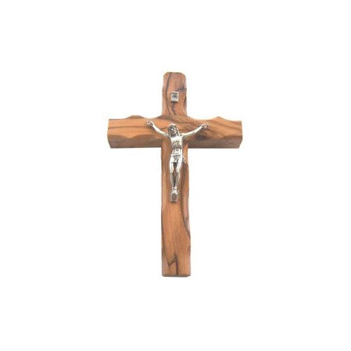 Holy Land Market Olive wood Cross Crucifix from Bethlehem with a Certificate and Lord prayer card (5 Inches)