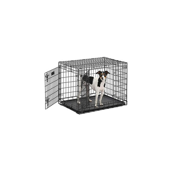 Ulitma Pro (Professional Series & Most Durable MidWest Dog Crate) Extra-Strong Double Door Folding Metal Dog Crate w/ Divider Panel, Floor Protecting "Roller Feet" & Leak-Proof Plastic Pan