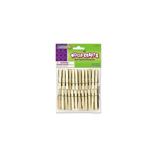 Creativity Streetamp;reg; Wood Spring Clothespins, 3 3/8 Length, 50 Clothespins per Pack