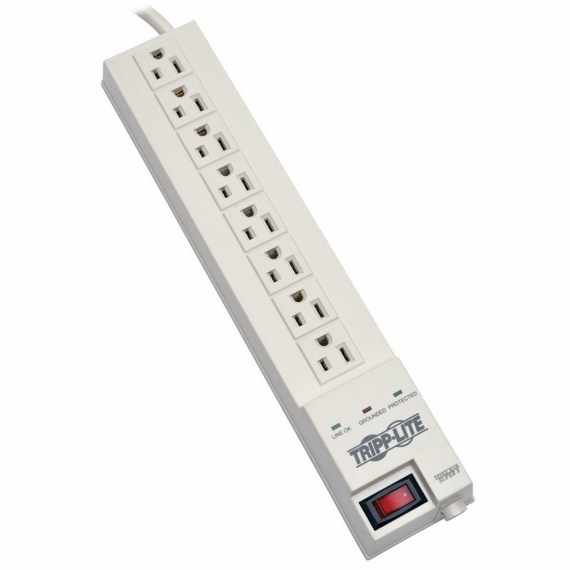 8 outlets, 8ft Cord, 1200 Joules, Holds