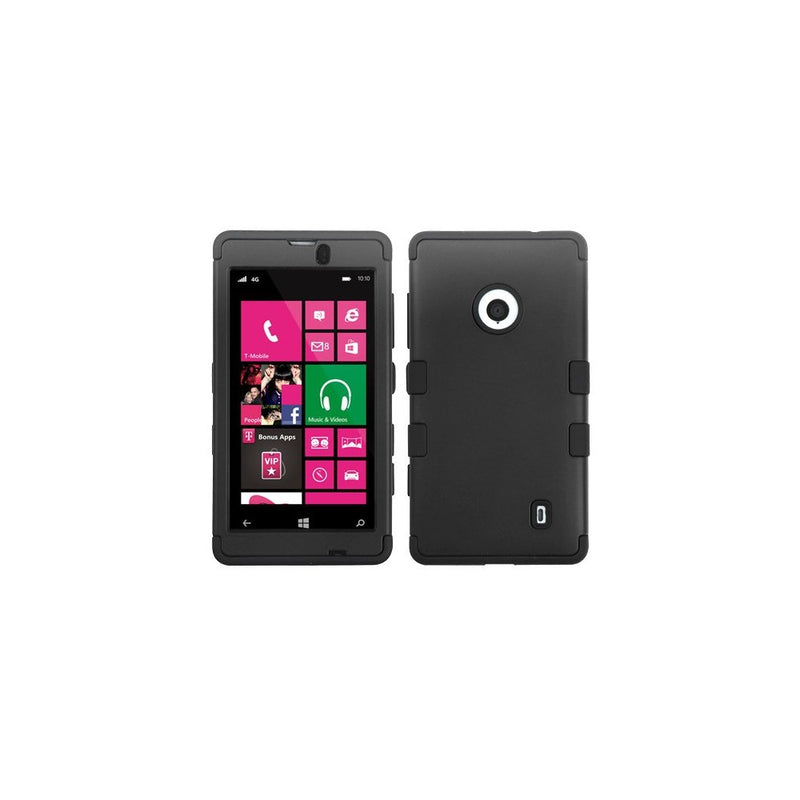 MYBAT Hybrid Dual Layer Hard Skin Gel Snap On Protector For Nokia Lumia 521 - Carrying Case - Retail Packaging - Black