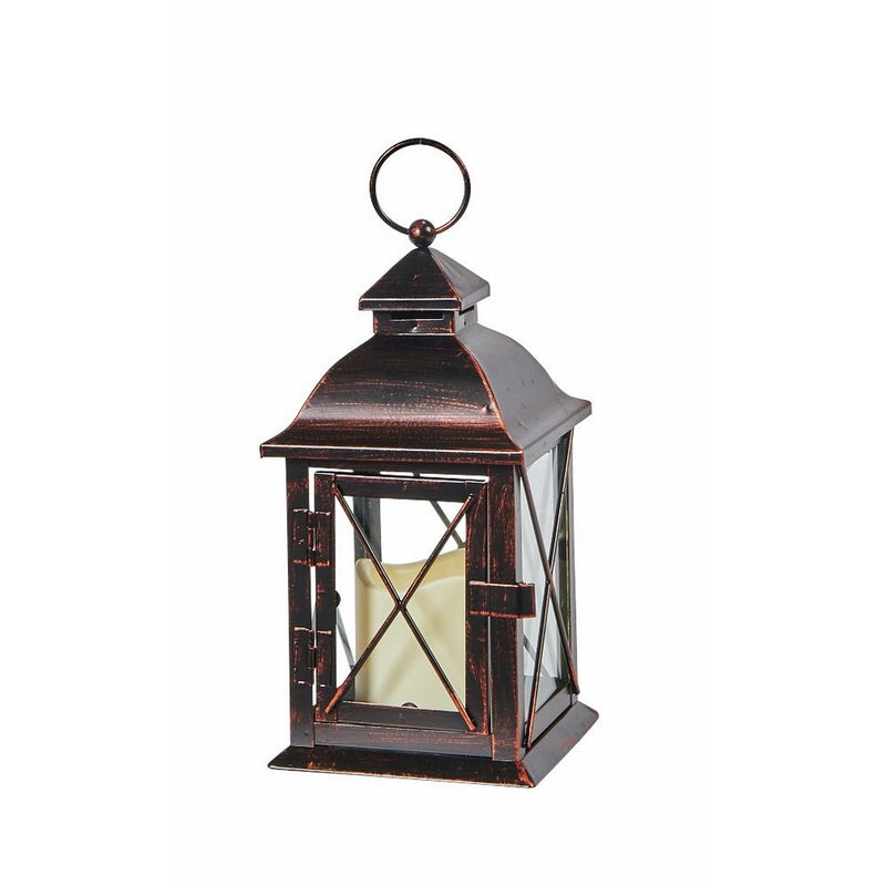 Smart Design STI84035LC Aversa Metal Lantern with LED Candle with Set Timer at Desired Time to Operate Automatically, Includes Realistic Candle Powered by One Amber LED