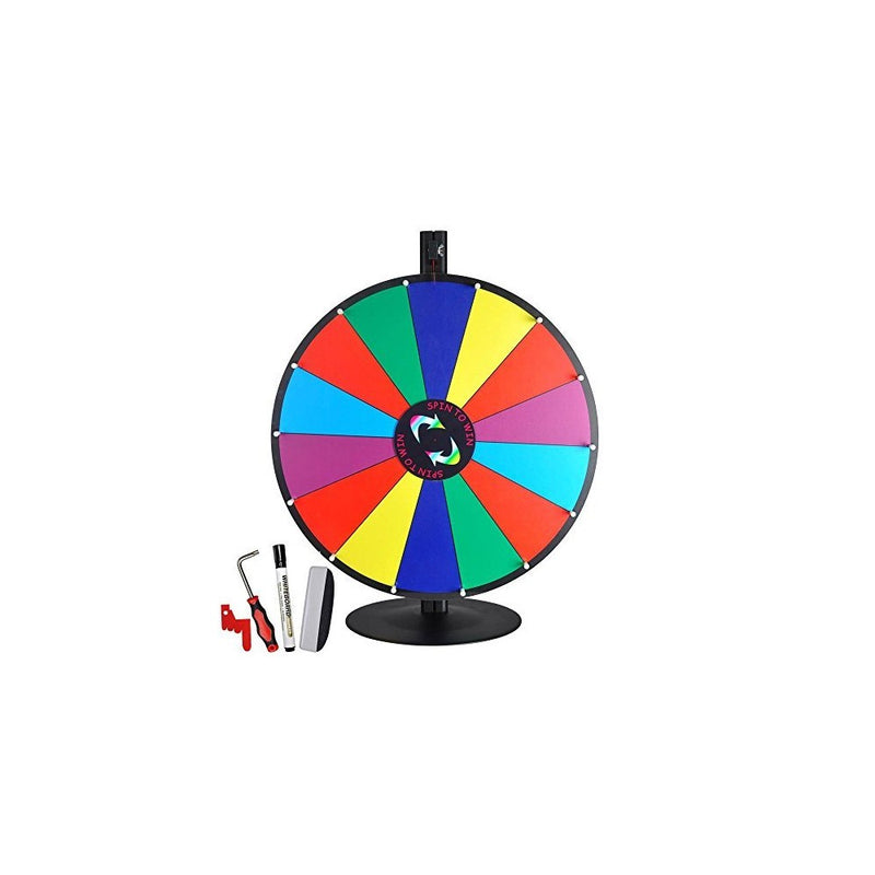 24" Tabletop Color Dry Erase Spinning Prize Wheel 14 Slot w/ Aluminum Stand DIY Customize Template for Fortune Tradeshow Desk Top Casino Style Drawing Game