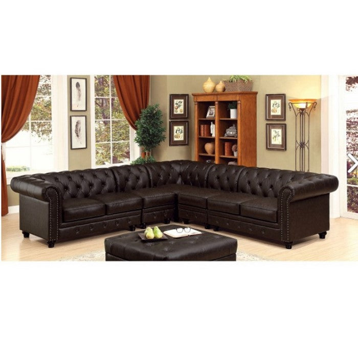 Stanford II Traditional Sofa Armless Chair, Brown Leatherette