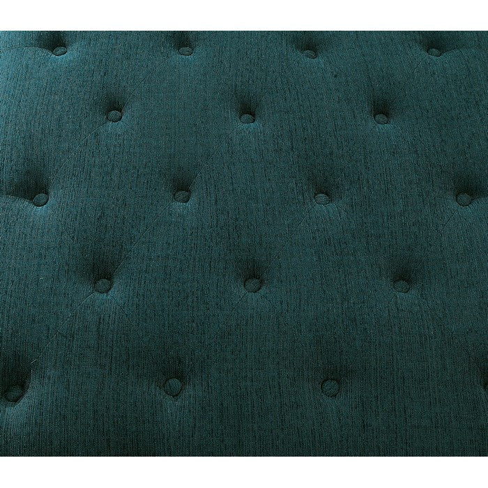 Fabric Upholstered Wooden Armless Chair with Bun Feet, Teal Blue and Brown