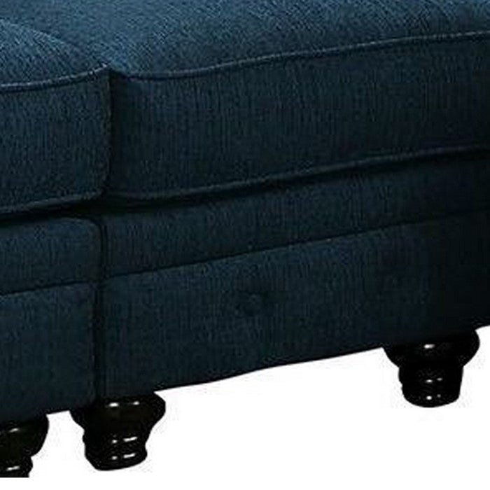 Fabric Upholstered Wooden Armless Chair with Bun Feet, Teal Blue and Brown