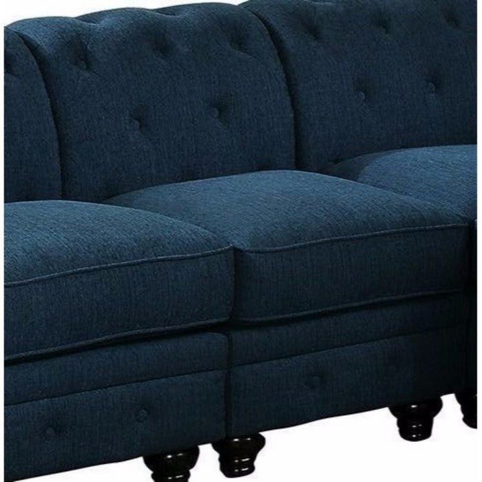 Fabric Upholstered Wooden Armless Chair with Bun Feet, Teal Blue and Brown