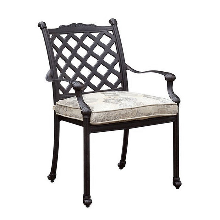 Contemporary Metal Arm Chair with Removable Fabric Cushion, Pack of Four, Black and White