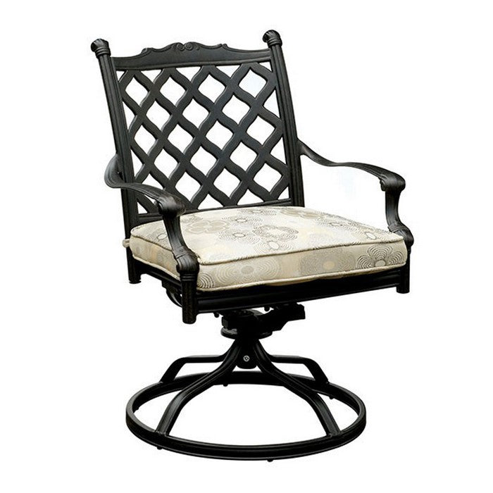 Metal Swivel Rocker Chair with Removable Fabric Cushion, Pack of Two, Black and White