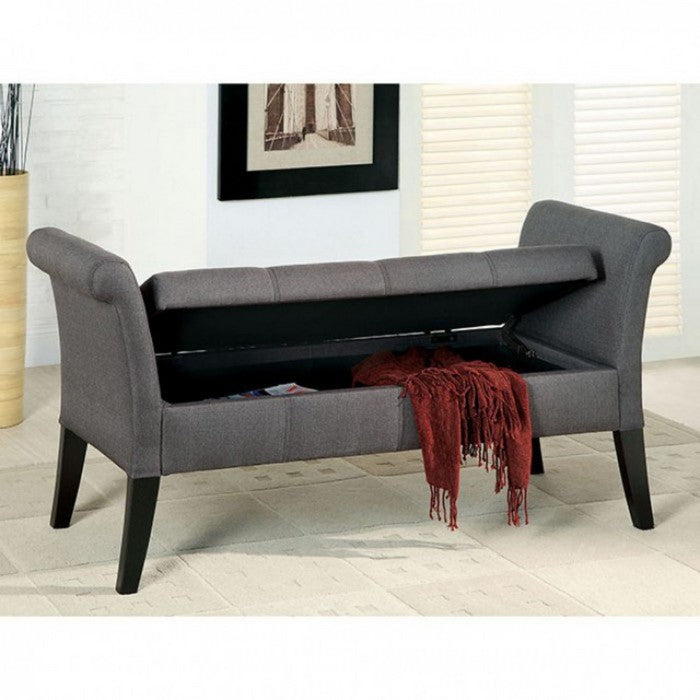 Doheny Contemporary Bench With Storage In Gray Finish