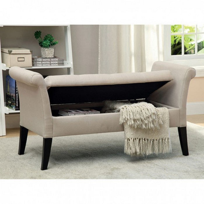 Doheny Contemporary Bench With Storage In Ivory Finish