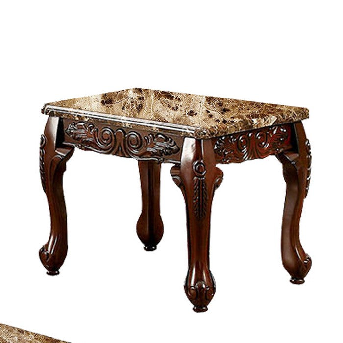 3 PIECE TABLE SET With Marble Table Top, Dark Oak Brown