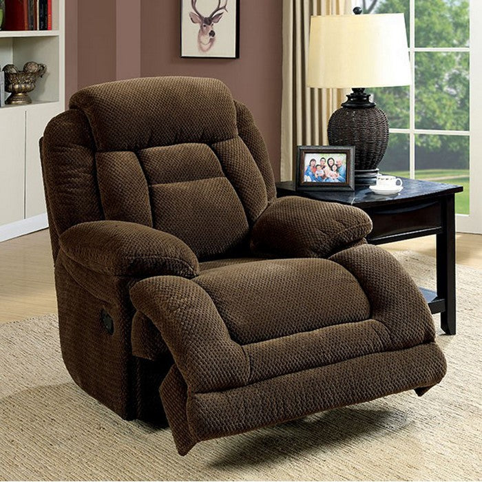 Grenville Transitional Glider Recliner Single Chair, Dark Brown Finish