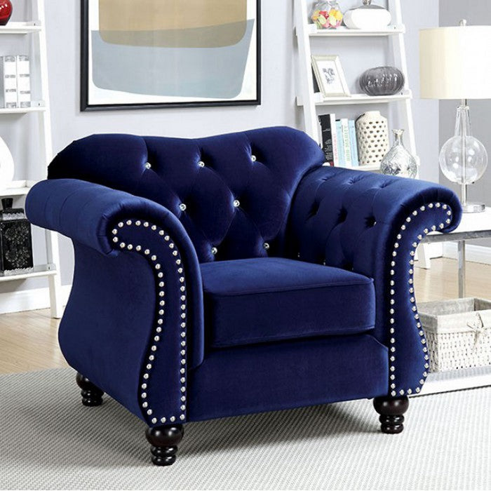 Jolanda Glam Single Chair In Blue Color Flannelette