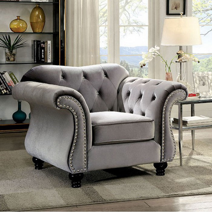 Jolanda Glam Single Chair In Gray Color Flannelette