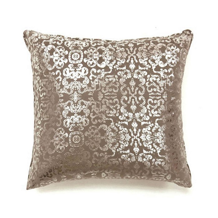 Square Polyester Pillow with Intricate Pattern, Set of 2, Beige