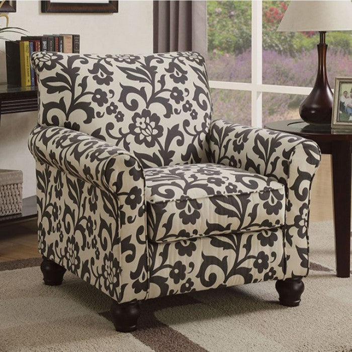 Clea Transitional Accent Chair, fabric, Gray and Ivory