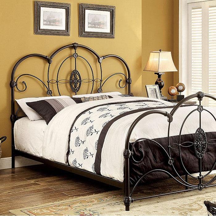 Metal California king Size Bed with scroll detailing, Black