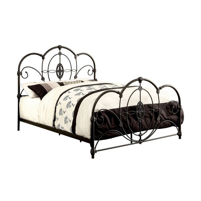 Metal California king Size Bed with scroll detailing, Black