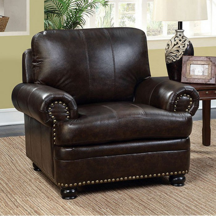 Reinhardt Transitional Top Grain Leather Chair, Dark Brown