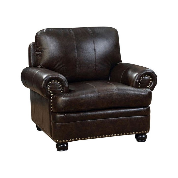 Reinhardt Transitional Top Grain Leather Chair, Dark Brown