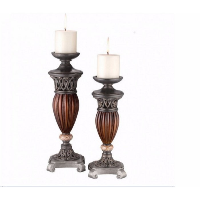 Luna Traditional Candle Holder Set, Glossy Brown, Pack Of 4