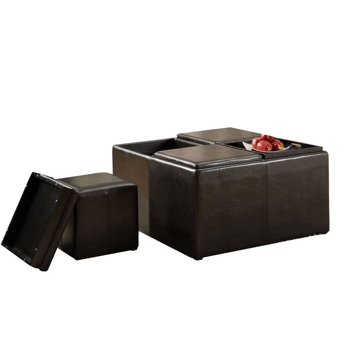 Holloway Contemporary Nested Ottoman With 4 Small Cubes & Trays