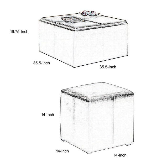 Holloway Contemporary Nested Ottoman With 4 Small Cubes & Trays
