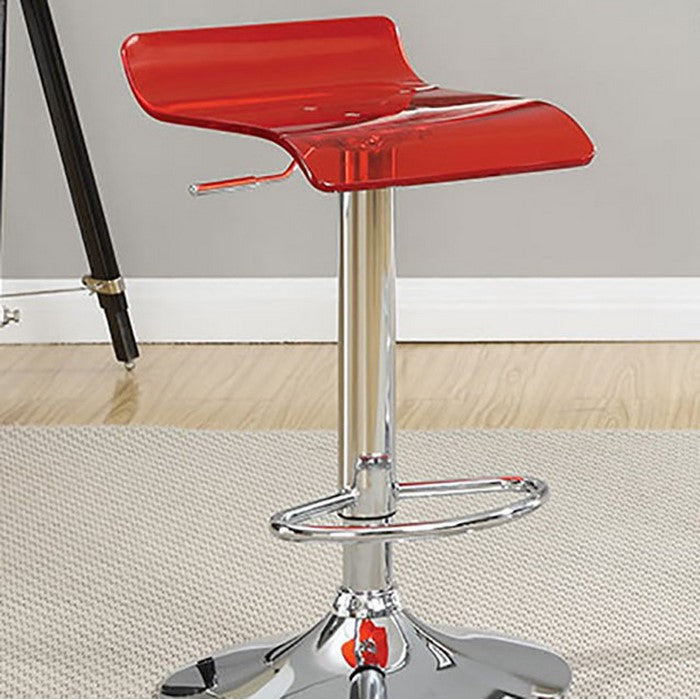 Trixy Contemporary Bar Chair In Red Color With Acrylic Seat, Set Of 2