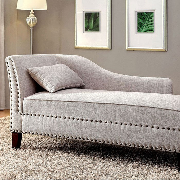 Contemporary Beige Linen-Like Fabric Chaise