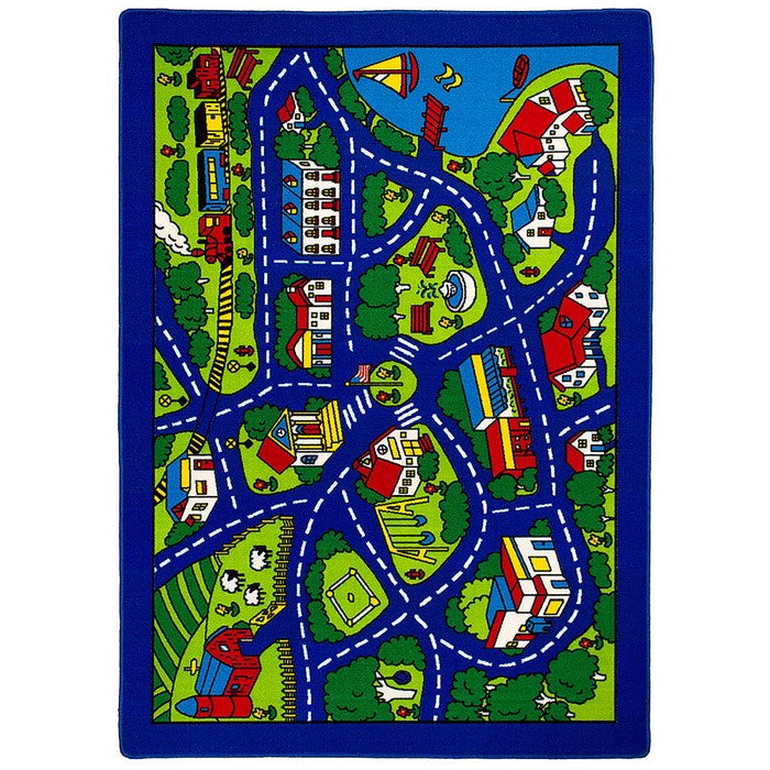 Abbey Contemporary Kids Area Rug Street Map Blue with non Slipping Gel Back