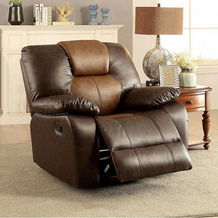 Pollux Transitional Swivel Glider Recliner, Dark Brown & Light Brown Finish